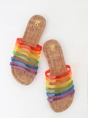 BC Footwear For You Rainbow Jelly Slide Sandals Pride Vegan sandal cork 8 NIB UO